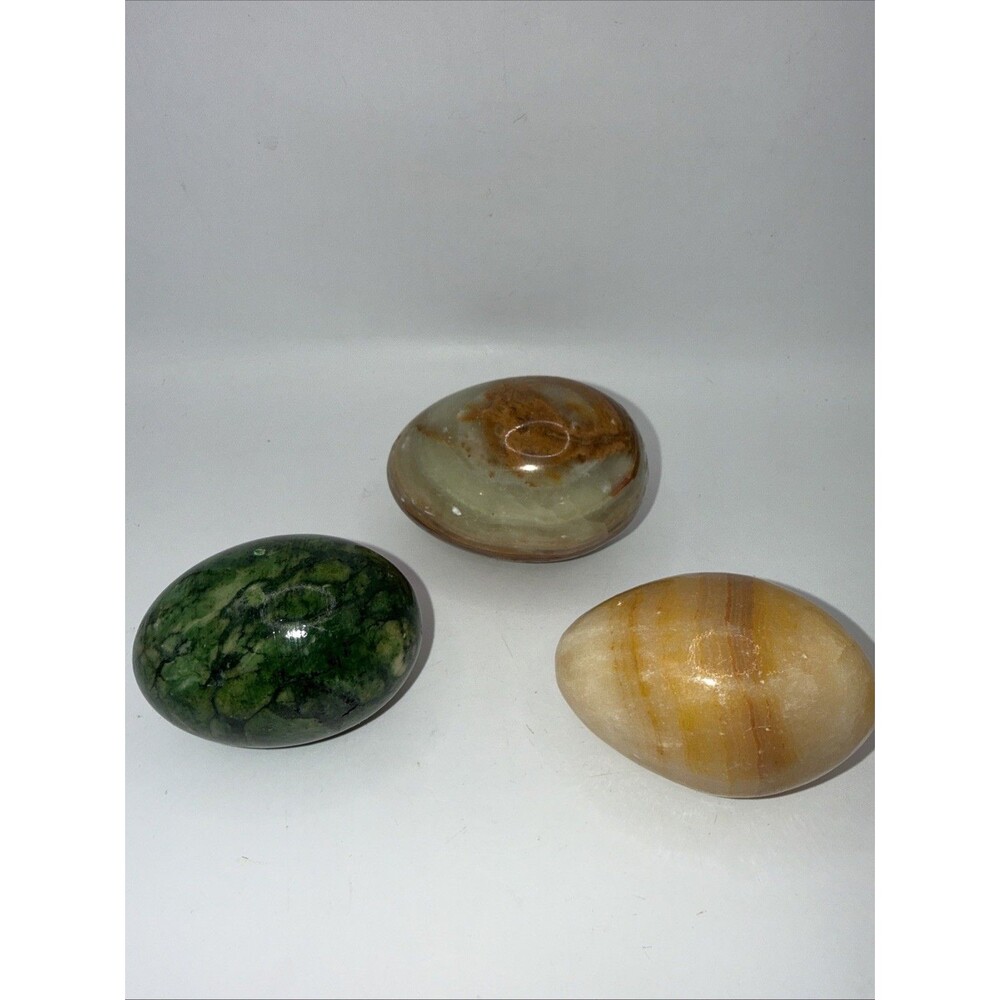 Vintage Stone Eggs Collection Lot of 3 Easter Decor Pastel Colors 2.5”